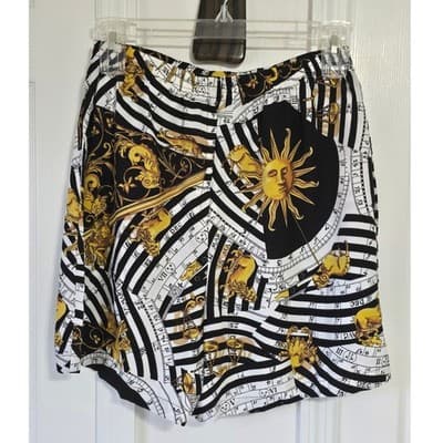 Faith Mixed Print Mini Skirt Skort Black White Checkered Celestial Zodiac L - Thumbnail 2