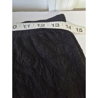 DStudio Petite Black Textured Rose Matelasse Pencil Skirt Elastic Waist Knee - Thumbnail 4