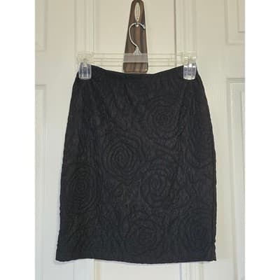 DStudio Petite Black Textured Rose Matelasse Pencil Skirt Elastic Waist Knee - Thumbnail 8