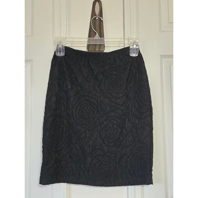 DStudio Petite Black Textured Rose Matelasse Pencil Skirt Elastic Waist Knee - Image 1