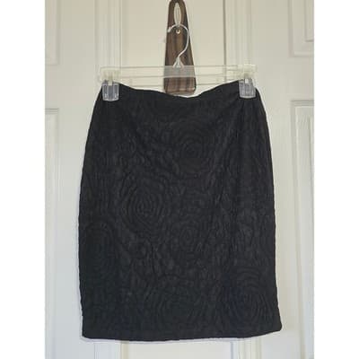 DStudio Petite Black Textured Rose Matelasse Pencil Skirt Elastic Waist Knee - Thumbnail 2