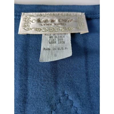 Nature Art Lynn Yang Embroidered 3/4 Sleeve Top Blue Womens Size Large - Thumbnail 6