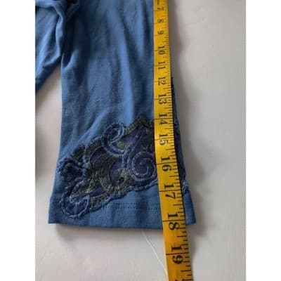 Nature Art Lynn Yang Embroidered 3/4 Sleeve Top Blue Womens Size Large - Thumbnail 10