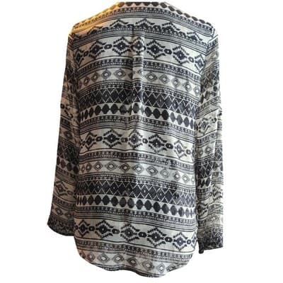 About a Girl Los Angeles Tribal Print Long Sleeve Button Up Blouse Shirt S - Thumbnail 2