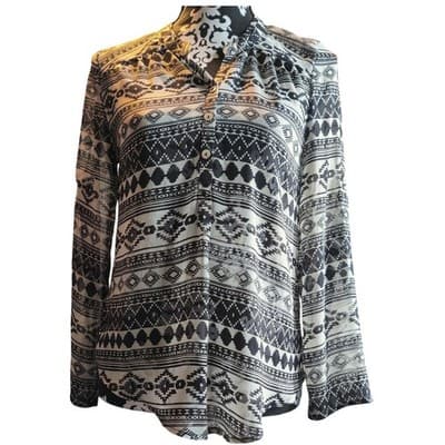 About a Girl Los Angeles Tribal Print Long Sleeve Button Up Blouse Shirt S - Image 1