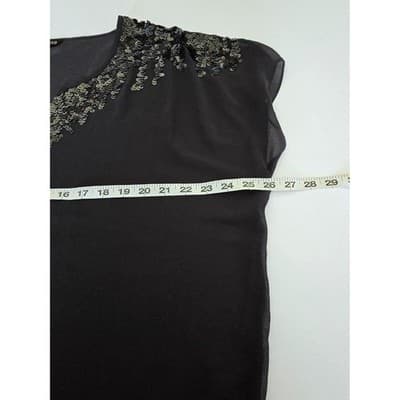 Express Womens Sequin V-Neck Chiffon Blouse Gray Damask Back Relaxed Fit Large - Thumbnail 6