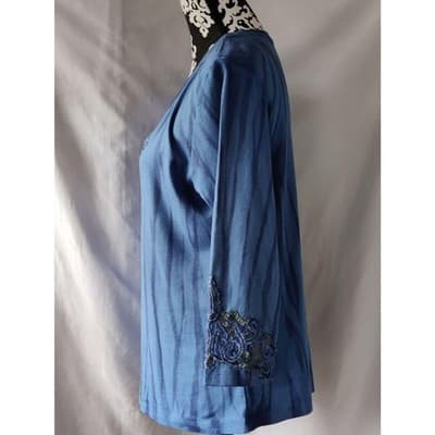 Nature Art Lynn Yang Embroidered 3/4 Sleeve Top Blue Womens Size Large - Thumbnail 4