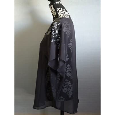 Express Womens Sequin V-Neck Chiffon Blouse Gray Damask Back Relaxed Fit Large - Thumbnail 8