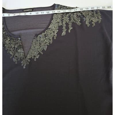 Express Womens Sequin V-Neck Chiffon Blouse Gray Damask Back Relaxed Fit Large - Thumbnail 5