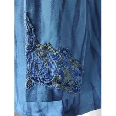 Nature Art Lynn Yang Embroidered 3/4 Sleeve Top Blue Womens Size Large - Thumbnail 5