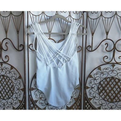 Express One Eleven Womens Cross Back Strappy Bodysuit White Size XS - Thumbnail 3