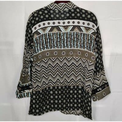 Agora Womens Top Blouse Snap Button Front Long Sleeve Collared Size XL - Thumbnail 3