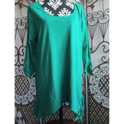 Style Co Jade Green Ruffle Hem Tunic Top XL Long Sleeve Scoop Neck - Thumbnail 8