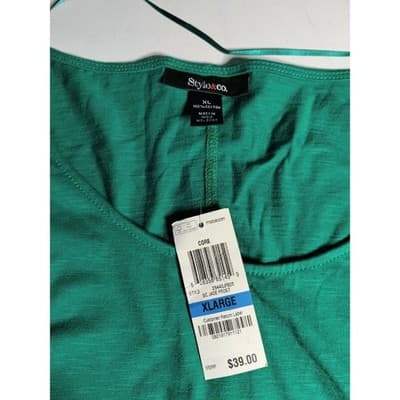 Style Co Jade Green Ruffle Hem Tunic Top XL Long Sleeve Scoop Neck - Thumbnail 3