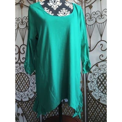 Style Co Jade Green Ruffle Hem Tunic Top XL Long Sleeve Scoop Neck - Image 1