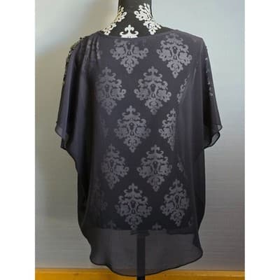 Express Womens Sequin V-Neck Chiffon Blouse Gray Damask Back Relaxed Fit Large - Thumbnail 2