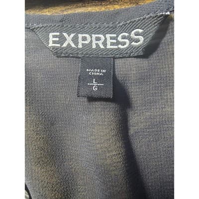 Express Womens Sequin V-Neck Chiffon Blouse Gray Damask Back Relaxed Fit Large - Thumbnail 3