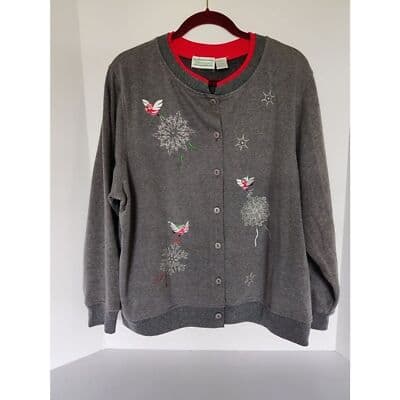 Vintage USA Shenanigans Branded Grandma Granny Embroidered Cardigan Size XL - Thumbnail 3