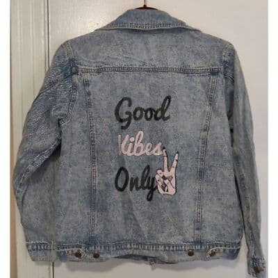 Good Vibes Only Jean Embroidered Details Front Back Jacket - Thumbnail 6