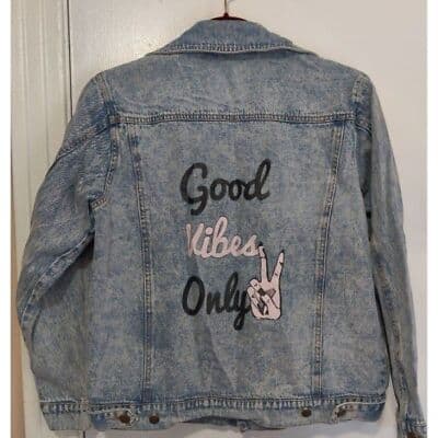 Good Vibes Only Jean Embroidered Details Front Back Jacket - Thumbnail 3