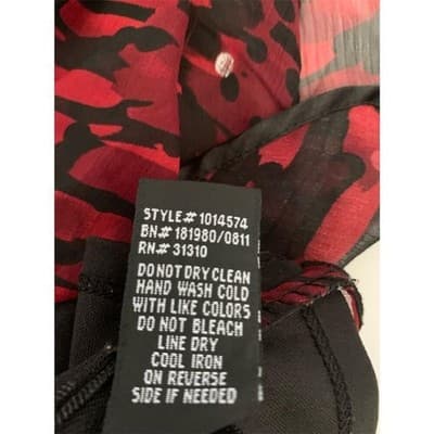 B-Wear Byer California Red Black Abstract Glitter Ruffle Tie Neck Blouse S - Thumbnail 6