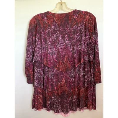 Susan Graver Women's XS Red Floral V-Neck Layered Blouse Casual Spring - Thumbnail 2