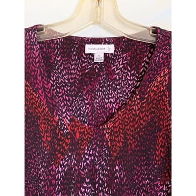 Susan Graver Women's XS Red Floral V-Neck Layered Blouse Casual Spring - Thumbnail 3