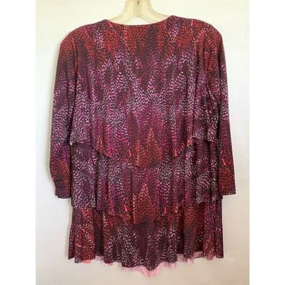 Susan Graver Women's XS Red Floral V-Neck Layered Blouse Casual Spring - Thumbnail 11