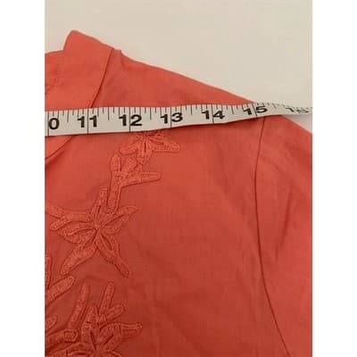 Krazy Kat Women's Coral Embroidered Floral Tunic Top Small 3/4 Sleeve - Thumbnail 3