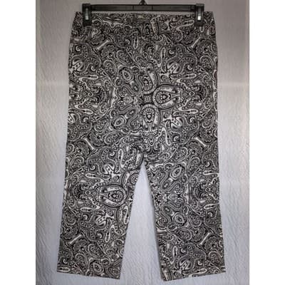 Ann Taylor Black & White Paisley Straight Crop Pants Sz 8P Cotton Blend Stretch - Image 1