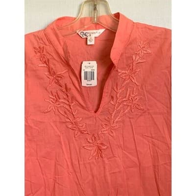 Krazy Kat Women's Coral Embroidered Floral Tunic Top Small 3/4 Sleeve - Thumbnail 11