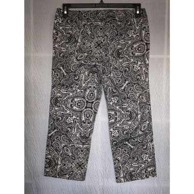 Ann Taylor Black & White Paisley Straight Crop Pants Sz 8P Cotton Blend Stretch - Thumbnail 10