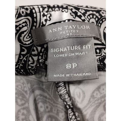 Ann Taylor Black & White Paisley Straight Crop Pants Sz 8P Cotton Blend Stretch - Thumbnail 8