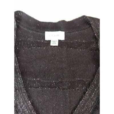 Avenue Womens Black & Gold Metallic Strip Top Blouse Short Sleeve V-Neck - Thumbnail 4