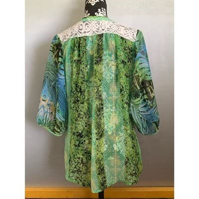 Figueroa & Flower Women's M Floral Lace Semi-Sheer Blouse Long Sleeve - Thumbnail 2