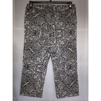 Ann Taylor Black & White Paisley Straight Crop Pants Sz 8P Cotton Blend Stretch - Thumbnail 11