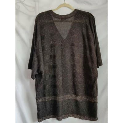 Avenue Womens Black & Gold Metallic Strip Top Blouse Short Sleeve V-Neck - Thumbnail 3