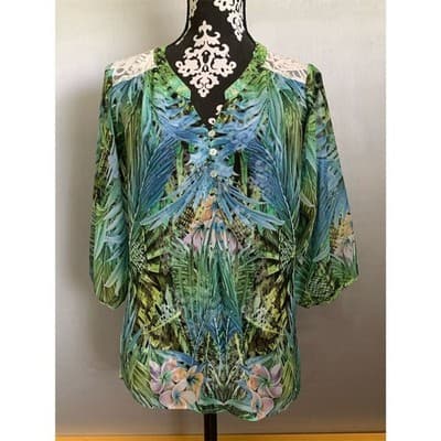 Figueroa & Flower Women's M Floral Lace Semi-Sheer Blouse Long Sleeve - Thumbnail 4