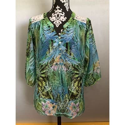 Figueroa & Flower Women's M Floral Lace Semi-Sheer Blouse Long Sleeve - Image 1
