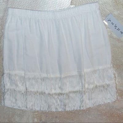 Small Fringe Skirt White She Sky Women's Elastic Waist Short Mini - Thumbnail 4
