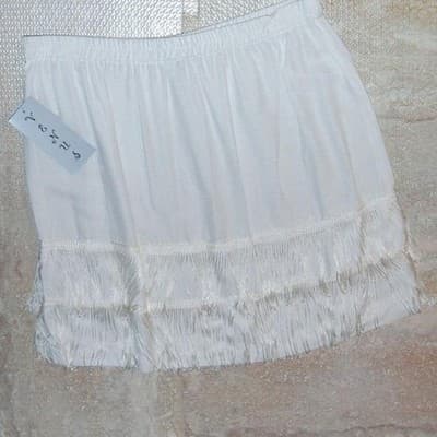 Small Fringe Skirt White She Sky Women's Elastic Waist Short Mini - Thumbnail 3