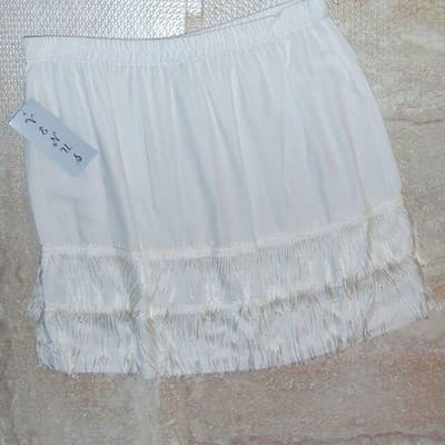 Med Fringe Skirt White Venus Women's Elastic Waist Short Mini - Thumbnail 2
