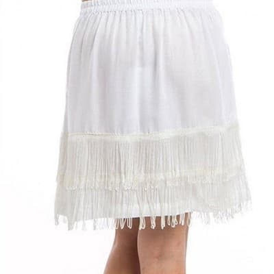 Med Fringe Skirt White Venus Women's Elastic Waist Short Mini - Thumbnail 7