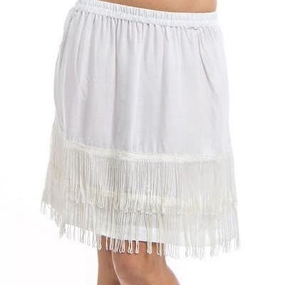 Large Fringe Skirt White Venus Women's Elastic Waist Short Mini - Thumbnail 5