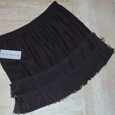Small Black Fringe Mini Skirt Elastic Waist Pull On Flapper Style Short Skirt - Thumbnail 6