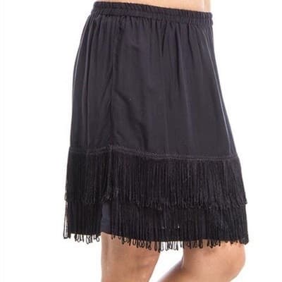 Small Black Fringe Mini Skirt Elastic Waist Pull On Flapper Style Short Skirt - Thumbnail 3