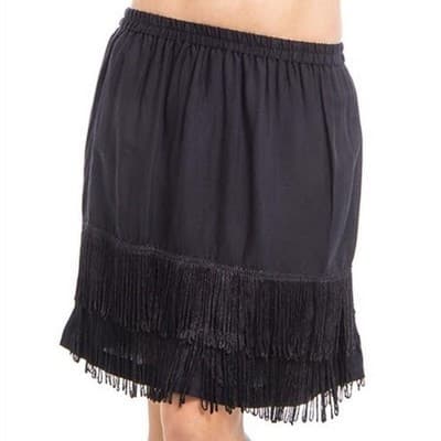 Small Black Fringe Mini Skirt Elastic Waist Pull On Flapper Style Short Skirt - Thumbnail 5