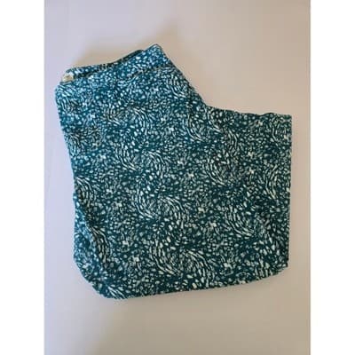Coldwater Creek Teal White Abstract Print Wide Leg Cropped Pants Women's Size 14 - Thumbnail 10