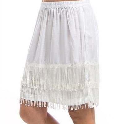 Med Fringe Skirt White Venus Women's Elastic Waist Short Mini - Thumbnail 4