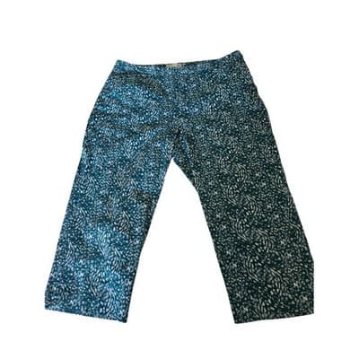 Coldwater Creek Teal White Abstract Print Wide Leg Cropped Pants Women's Size 14 - Image 1